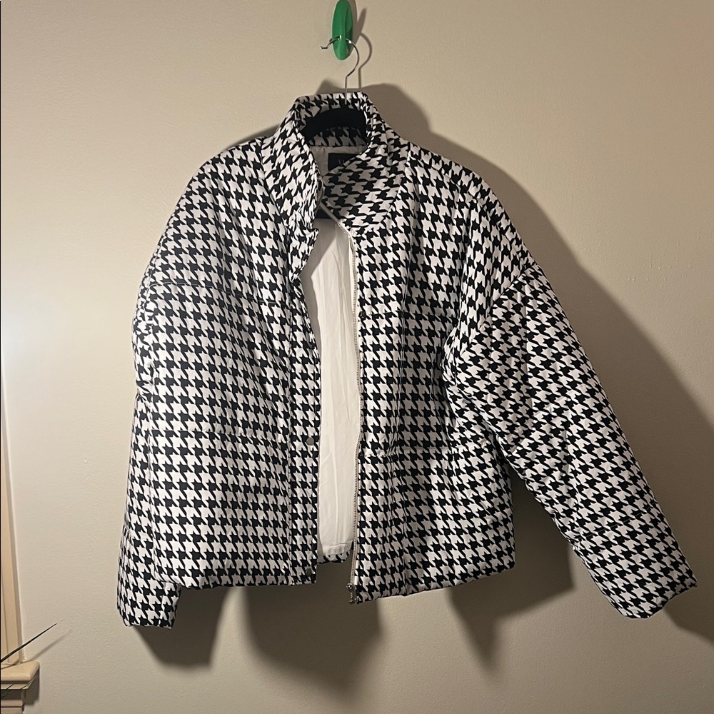 Vici Black & White Houndstooth Bomber Jacket